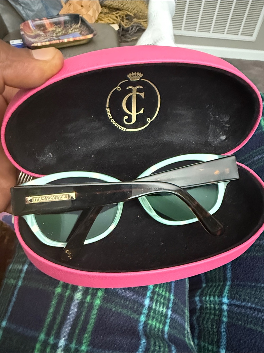 Juicy Couture Aqua Frame Sunglasses with Pink Case and Black Arms